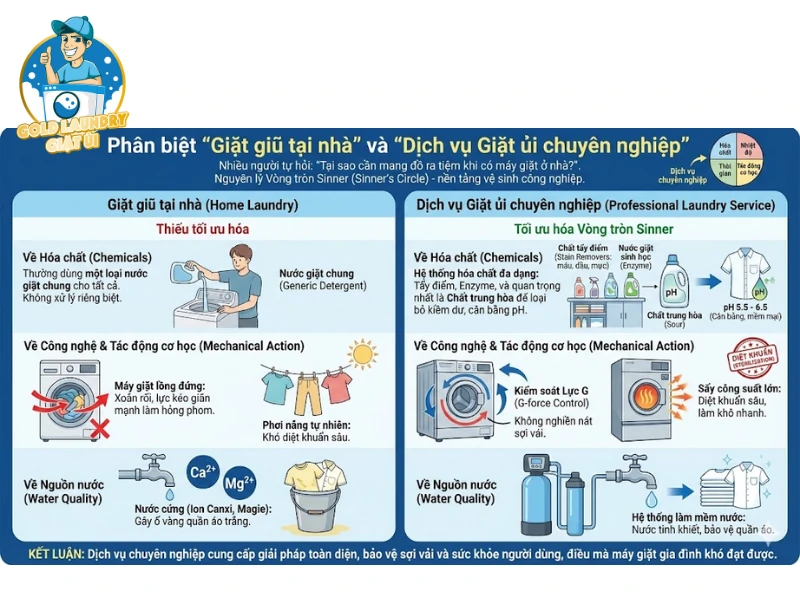 Phân biệt giặt giũ tại nhà và giặt ủi chuyên nghiệp