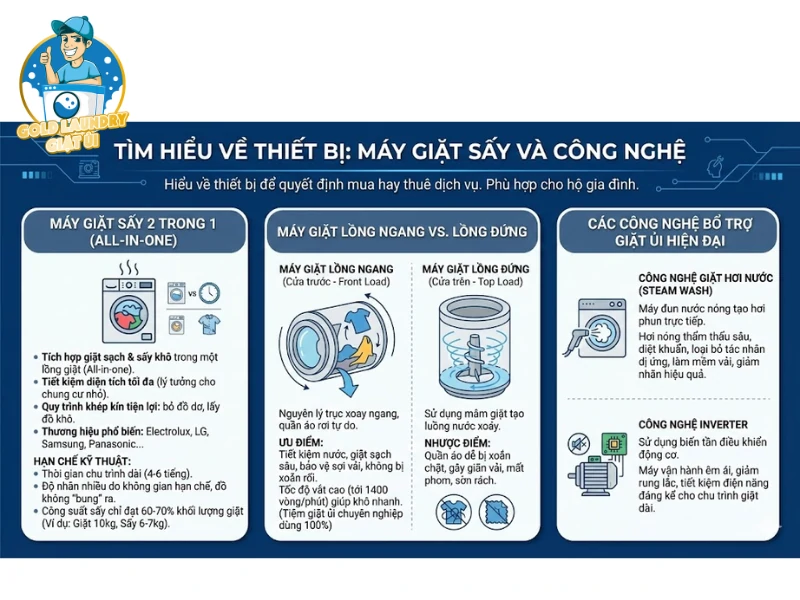 Tìm hiểu về thiết bị máy giặt sấy và công nghệ
