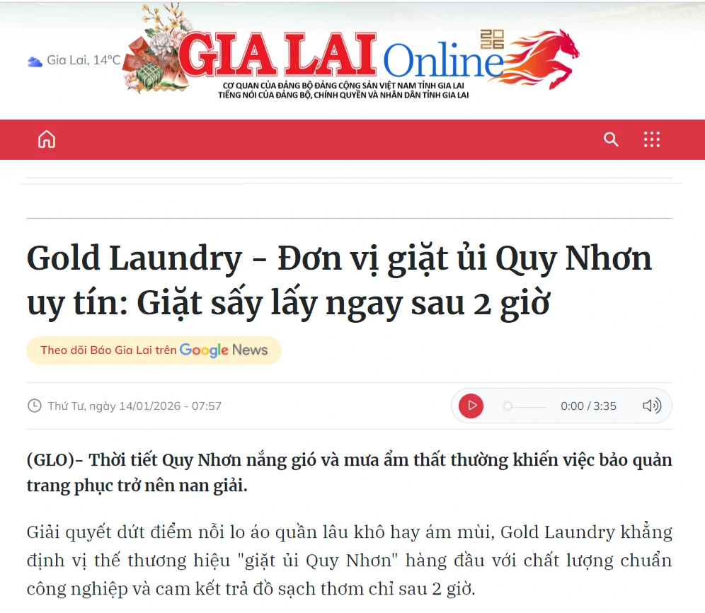 Giặt ủi Quy Nhơn Gold Laundry được Báo Chí Gia Lai (tỉnh mới sau khi sát nhập Quy Nhơn Bình Định) nhắc đến như thế nào?