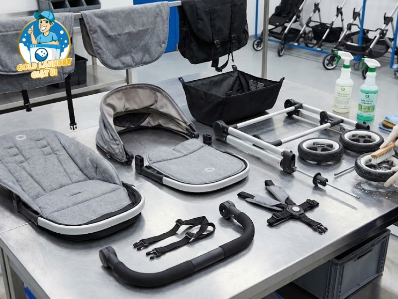 Các bộ phận xe đẩy được tháo rời để vệ sinh chi tiết